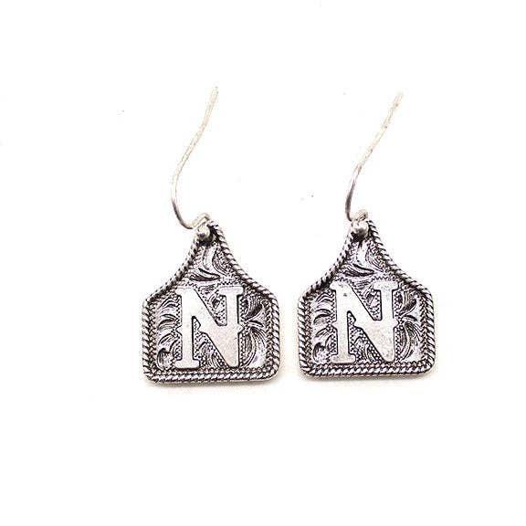 Snowing West - Wholesale Dangle Earrings - WESTERN ETCHED CATTLE TAG INITIAL EARRINGS10
