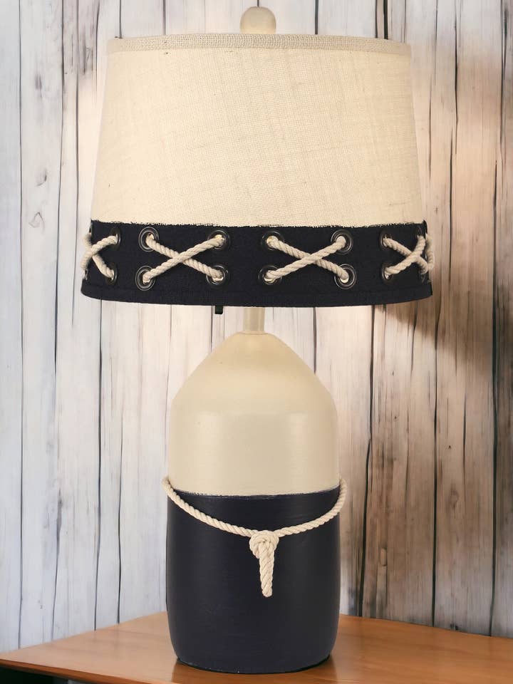 Solid Cottage/Navy Large Buoy W/ White Rope Table Lamp for wholesale by Coast Lamp Mfg