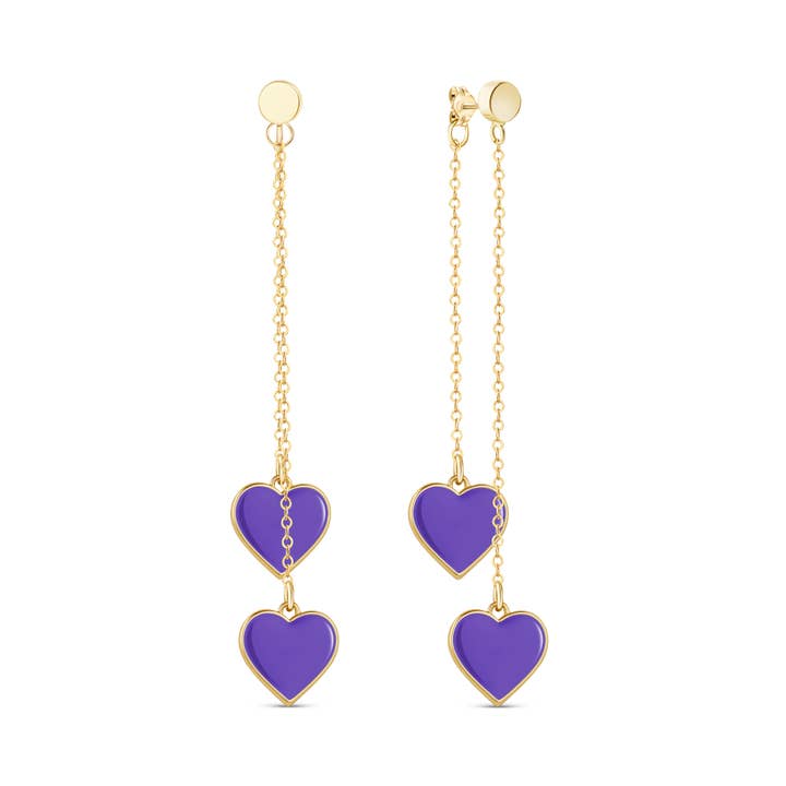 Boucles d'oreilles charme cœur violet double face pour fille au cœur unique pour la vente par Rejected Hearts Club