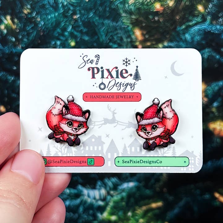 Fox Woodland Santa Christmas Stud Earrings for wholesale by Sea Pixie Designs