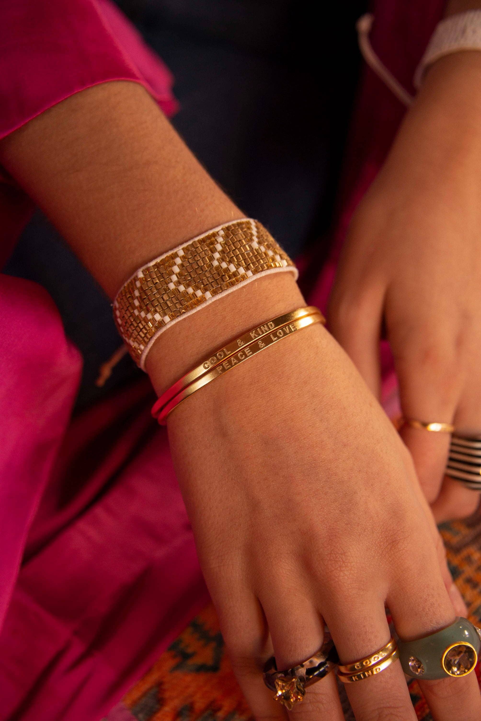 My Doris - Wholesale Cuff Bracelet - GOLD 'COOL & KIND' STAMP QUOTE BANGLE1