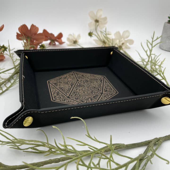 EBONWOOD - Wholesale Dice - Gilded D20 Dice Tray - Vegan Leather DnD Dice Rolling Tray5