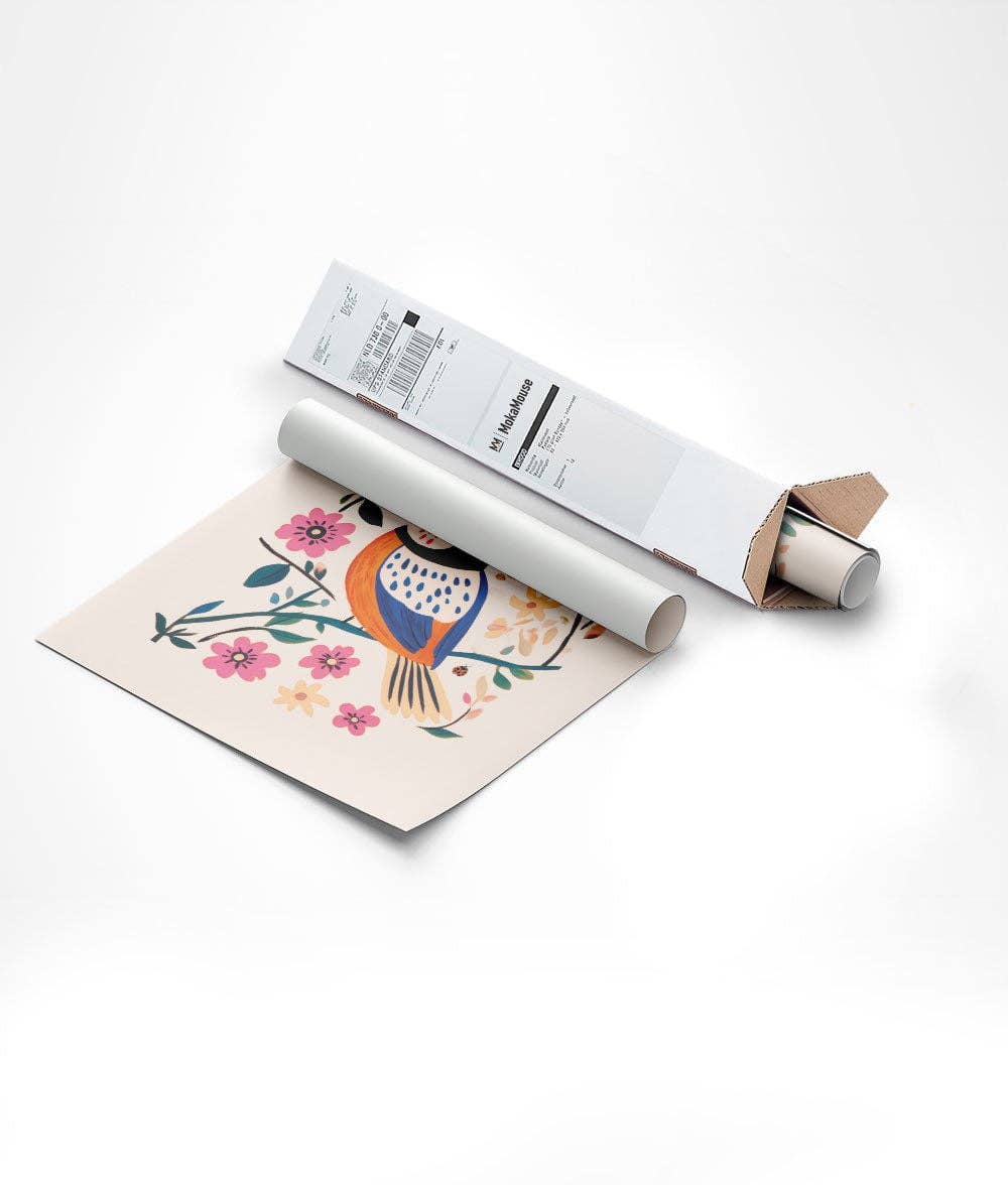 MokaMouse - Wholesale Art Print - Chickadee with Pink Flowers - Folk Art Poster1