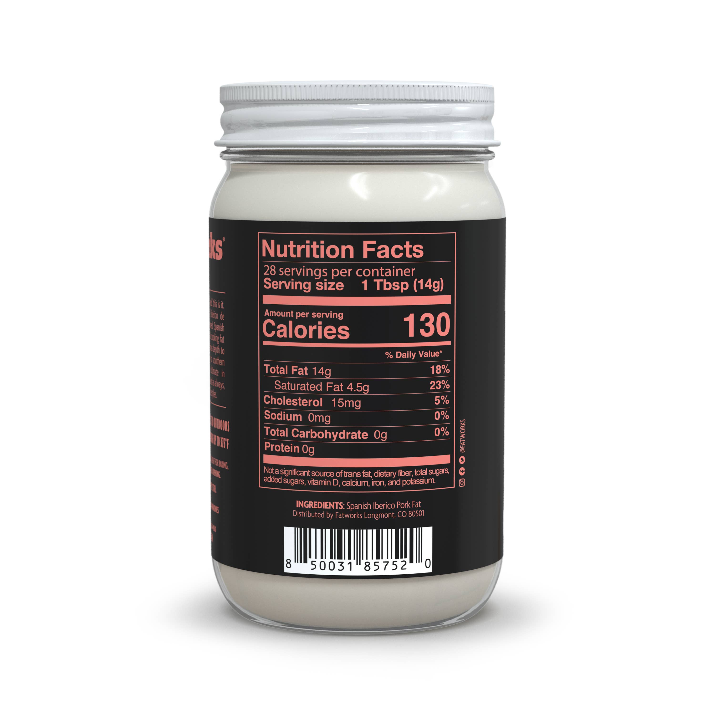Fatworks - Vente Huile de cuisson - Lard Ibérique Espagnol Élevé en Pâturage 14 oz (NOUVEAU !2