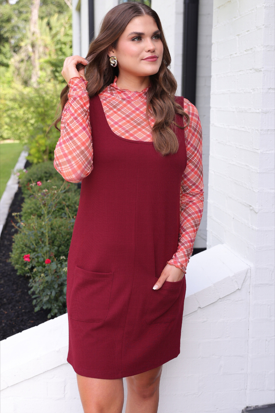 Rory Ribbed Jumper Dress- Burgundy for wholesale on Faire6