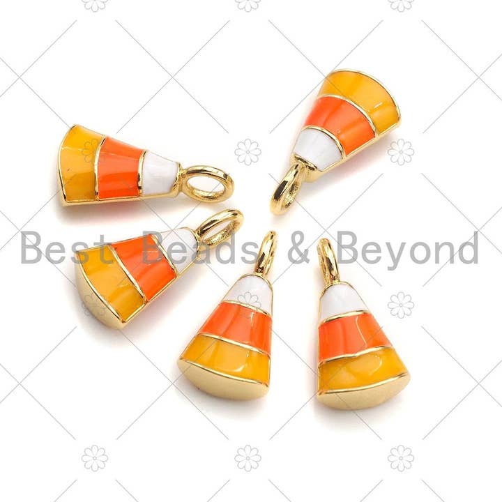 Colorful Enamel 3D Candy Corn Pendant, Halloween Candy Corn Charm, Halloween Jewelry, 8x15mm, sku#ML16 for wholesale by BestBeads&Beyond