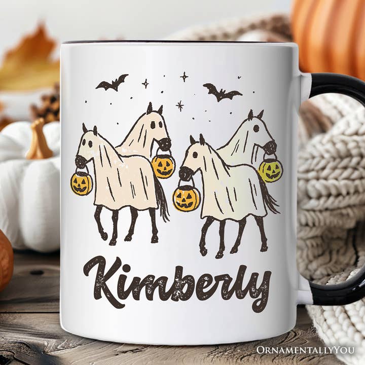OrnamentallyYou - Wholesale Coffee mug - Retro Halloween Horse Ghosts Personalized Mug1