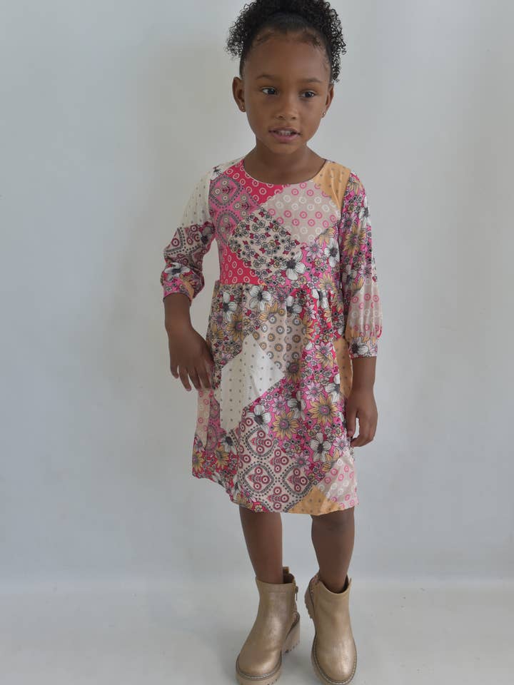 Patchwork baby doll long sleeve dress for wholesale by Areacode407KIDS