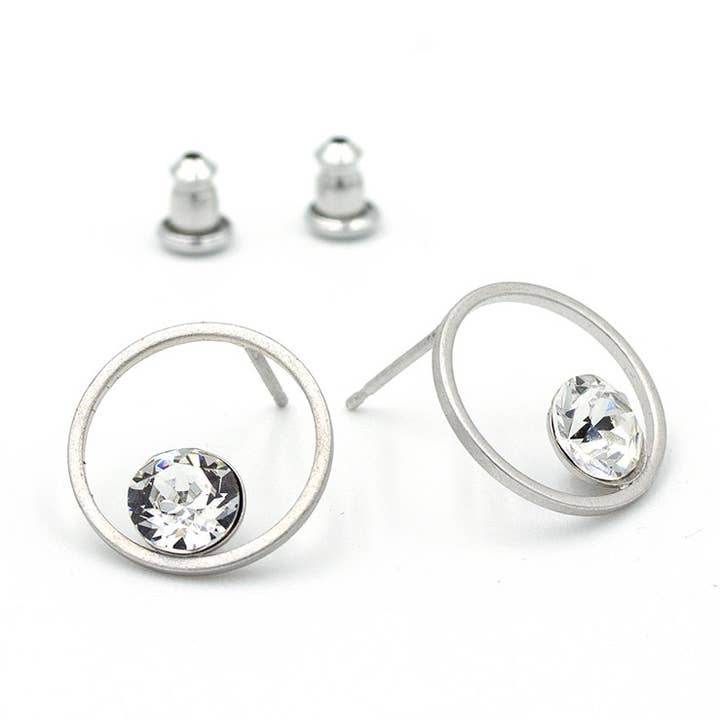 Brincos Simples de Círculo Pura 30 com Cristal por atacado de Sergio Engel jewellery