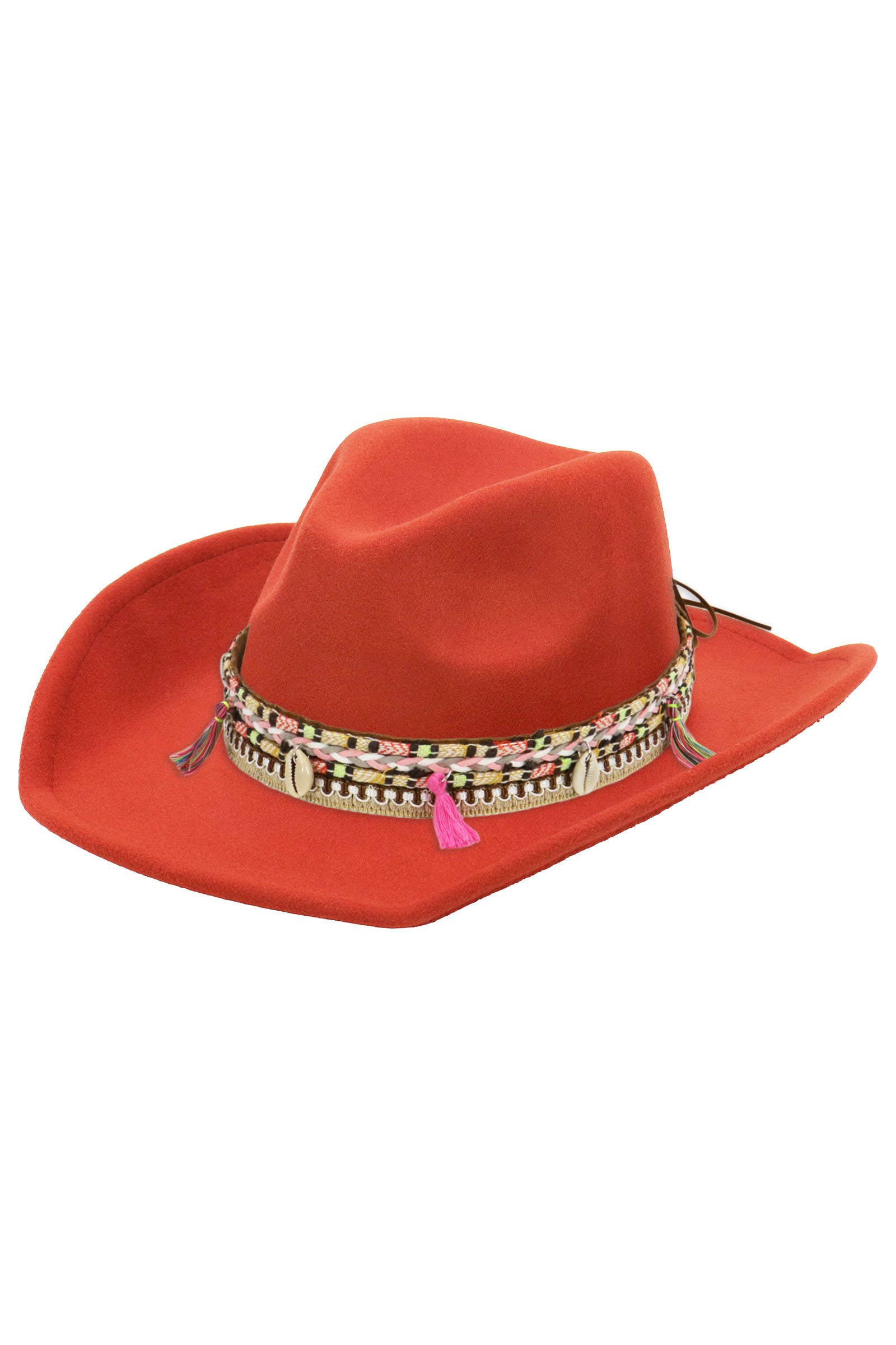 Cap Zone - Venta al por mayor Sombrero cowboy - Unisex - Sombrero vaquero de fieltro sólido con banda de borlas costeras rosas8