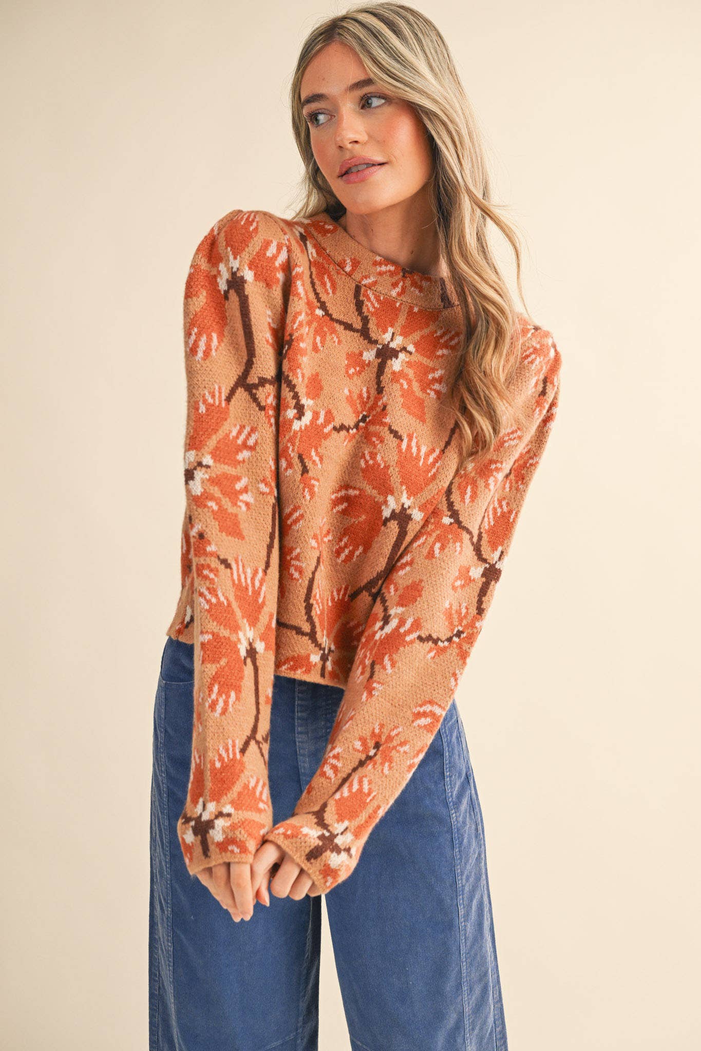 &MERCI - Wholesale Knit Sweater - Women's - FLORAL MOCK NECK SWEATER MSW111015