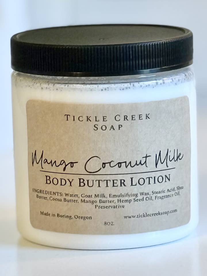 Body Butter Lotion Mango Coconut Milk for wholesale by Tickle Creek Soap