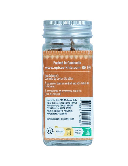 Khla - L'épicerie du Mékong - Wholesale Dried Spice - Ceylon cinnamon stick - Organic - 20g - Jar8