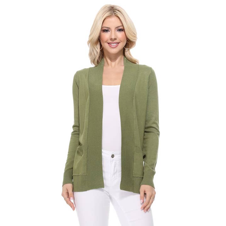 Mak - Wholesale Cardigan - Women's - Long Sleeve Open Front Knit Shrug w/ Pocket Cardigan MK8558Y38