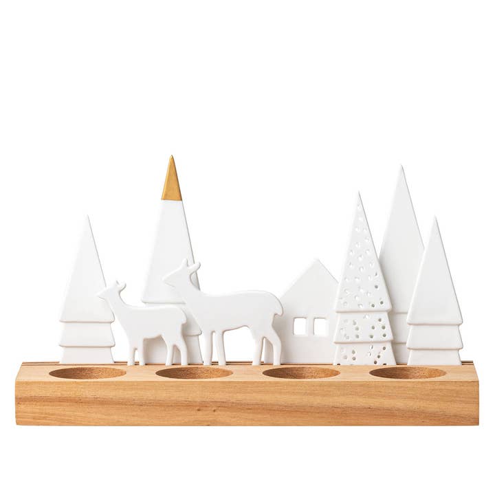 Porcelain & Wood Holiday Forest Tealight Holder Set for wholesale by Räder
