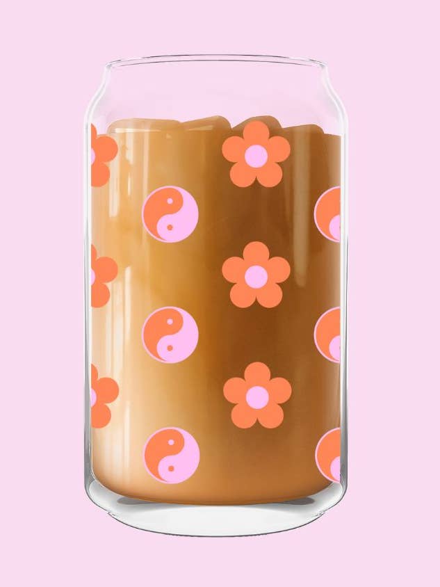 Y2K Yin Yang Flowers Glass Can for wholesale by Melting Hearts Co