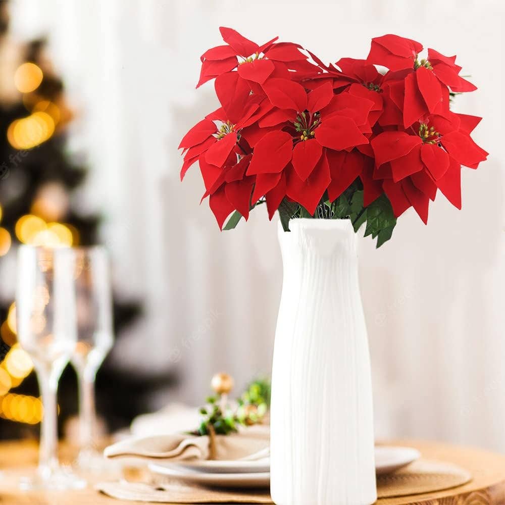 LA RUTA DE LAS IMPORTACIONES SL - Vendita all'ingrosso Decorazione natalizia - Fiori artificiali di Stella di Natale rossa con 5 teste1