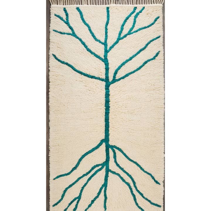 Teal Tree Branch Shag Rug Wholesale Cream Rug for wholesale by BohoVibeCraft