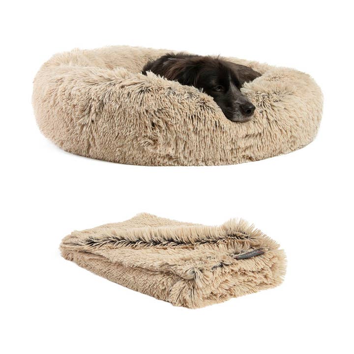 Donut Shag Bundle Bed and Blanket Taupe 30"x30" for wholesale by Pet Palette Distribution