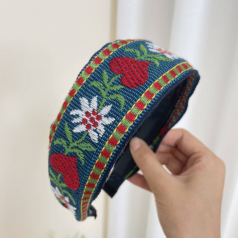 Tourtiwi - Venta al por mayor Cinta para el pelo - Mujer - Cinta de Pelo Retro Antideslizante con Bordado de Flores Bohemias3