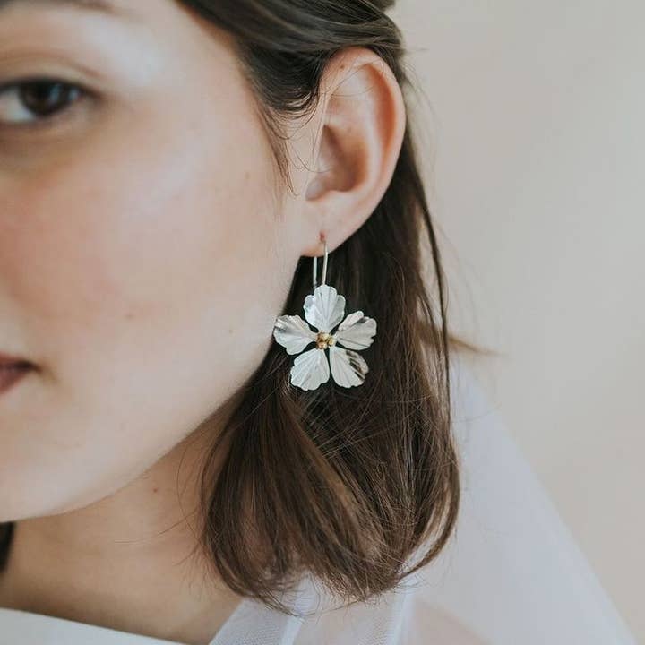 Matr Boomie Fair Trade - Wholesale Dangle Earrings - Sayuri Flower Silver Drop Earrings0