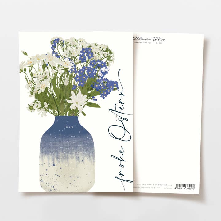 Osterkarte Vase mit Wildblumen frohe Ostern, FSC Papier für den Großhandel von Wildblumen Atelier
