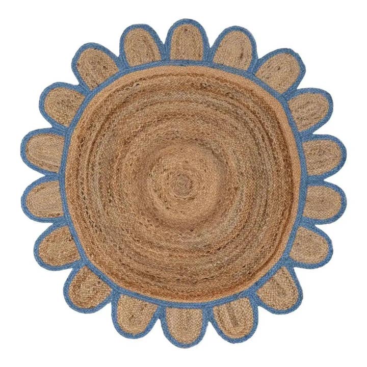 Handmade Blue Scalloped Round Jute Rug for wholesale by Maia Homes