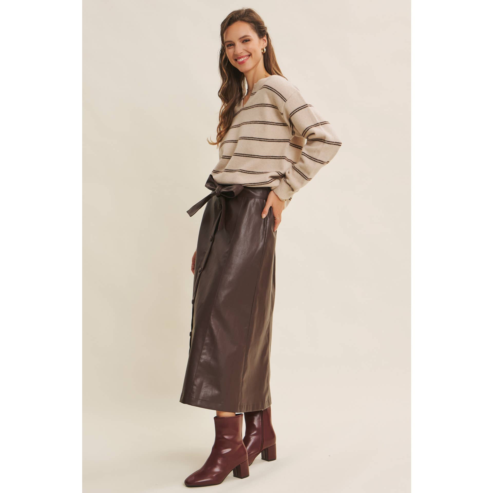 in february - Wholesale Skirt - Women's - SOPHISTICATED VEGAN FAUX LEATHER BELTED MIDI SKIRT16