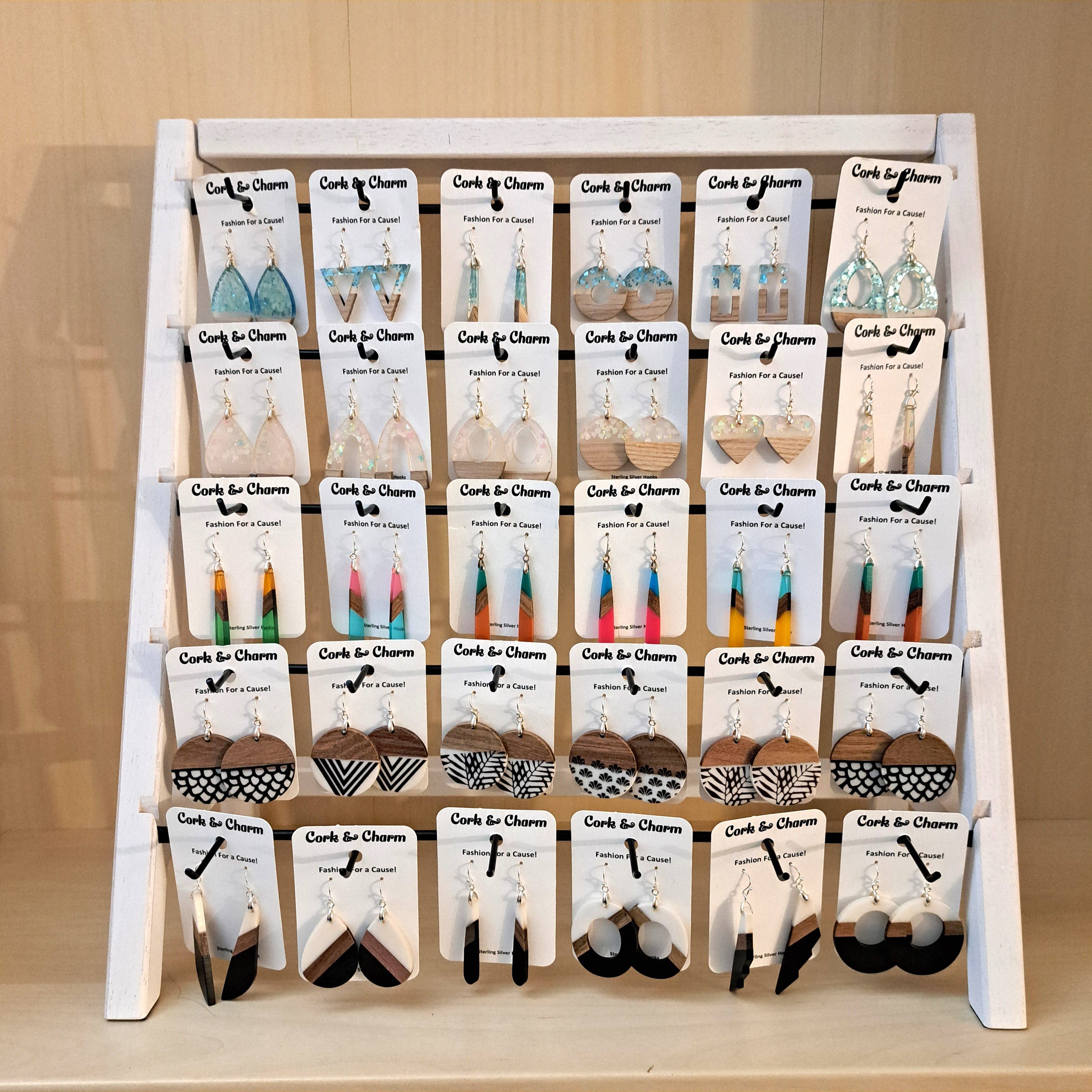 Wooden Earring Stand for wholesale by Cork and Charm