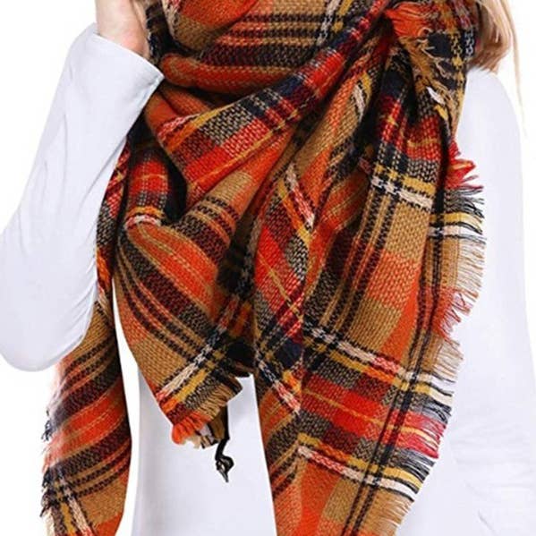 Écharpe surdimensionnée à carreaux multicolores pour la vente par Funteze