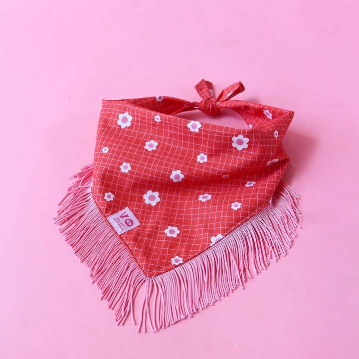 Velvet Outlaw - Wholesale Pet Bandana - Dog - Valentines Groovy Floral with Pink Fringe Dog Bandana