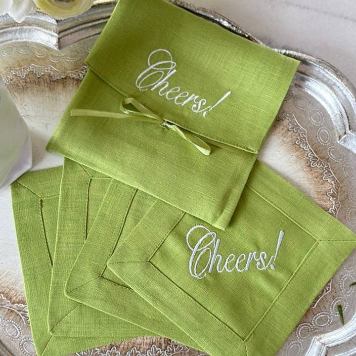 Cheers Cocktail Napkin Set for wholesale by Arte Italica & Crown Linen Designs