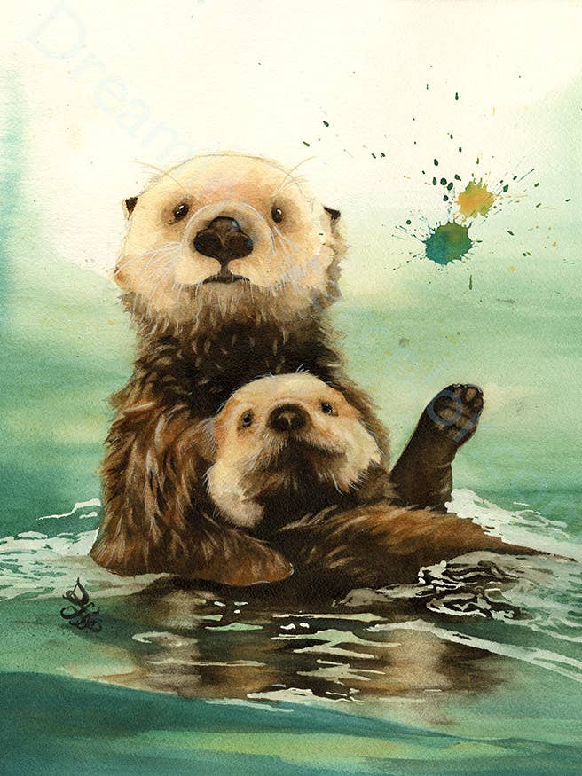 Sea Otters: Mom & Me - Ocean Collection Print for wholesale by Dream In Watercolor