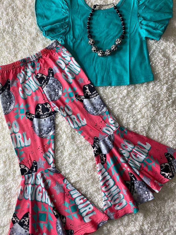 luluclothes - Wholesale Top & Pant Set - Kids - XCH0777-19 Bule top & DISCO COWGIRL bell bottom girls set