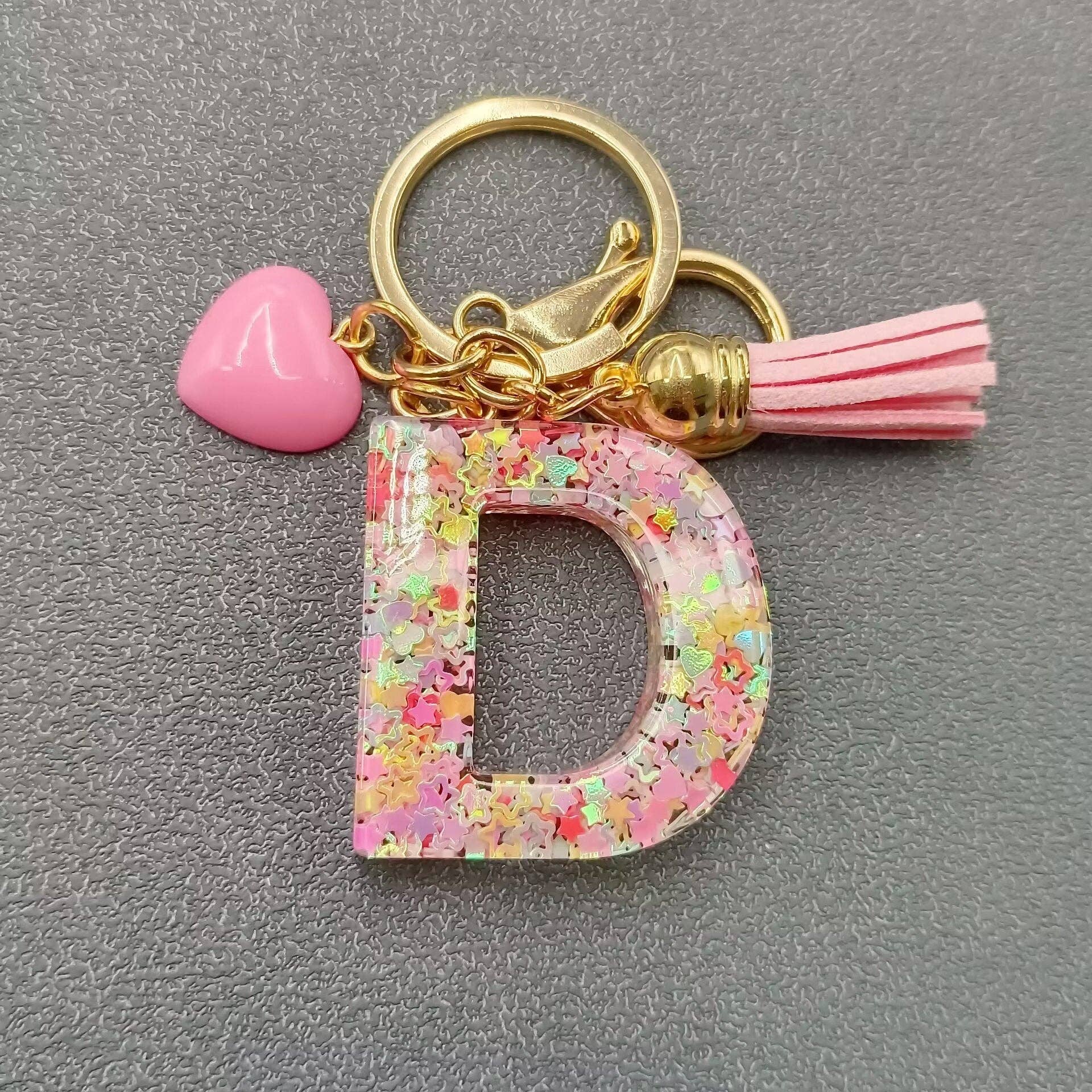 Mio Queena - Wholesale Keychain - Women's - Pink Sequin Star Resin Initials Charm Keychain Bag Ornaments33