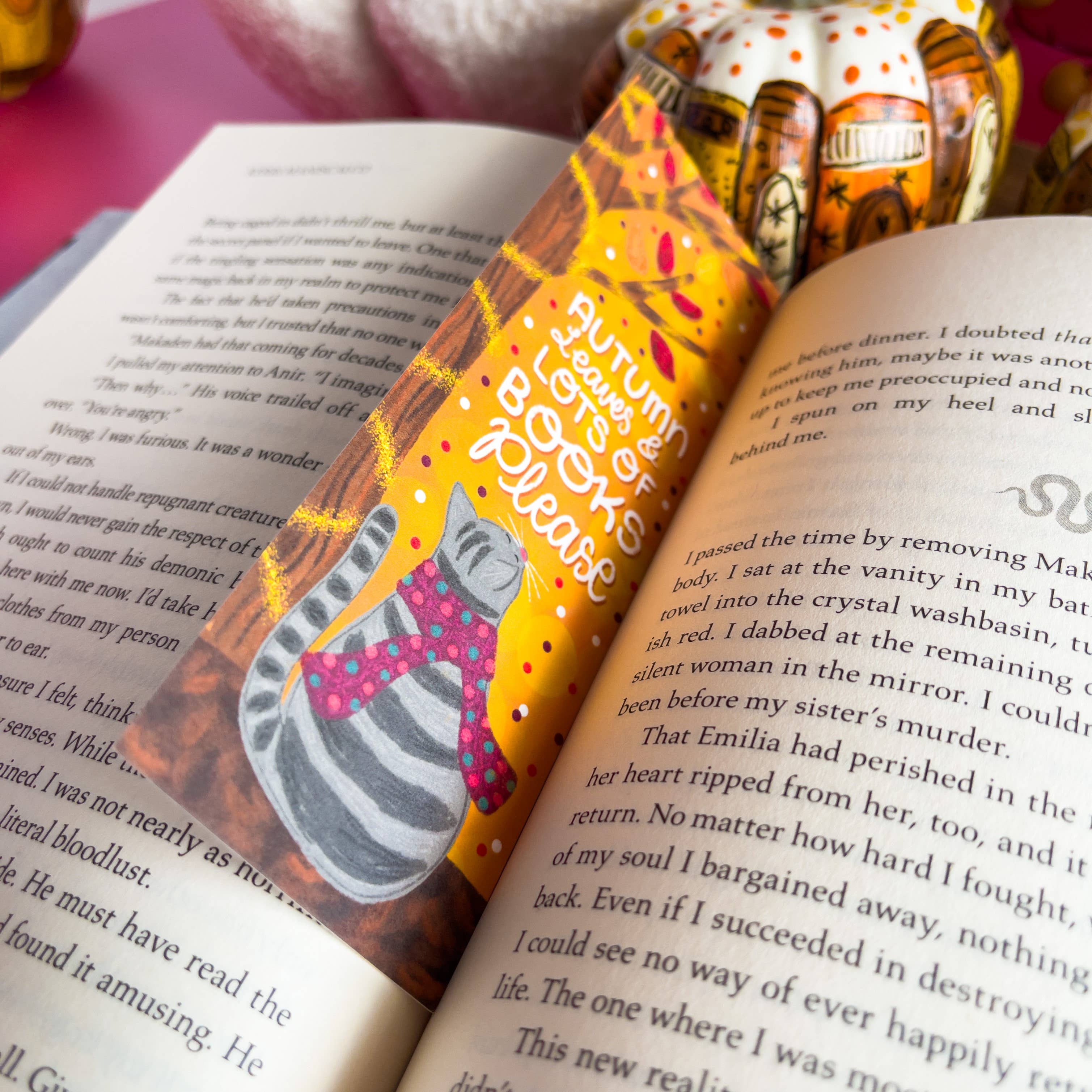 Emily Cromwell Designs - Wholesale Bookmark - Autumn Leaves and Lots of Book Please Cat Bookmark2