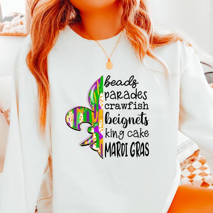 Watercolor Mardi Gras Things Sweatshirt Fleur De Lis for wholesale by Gia Gifts Boutique