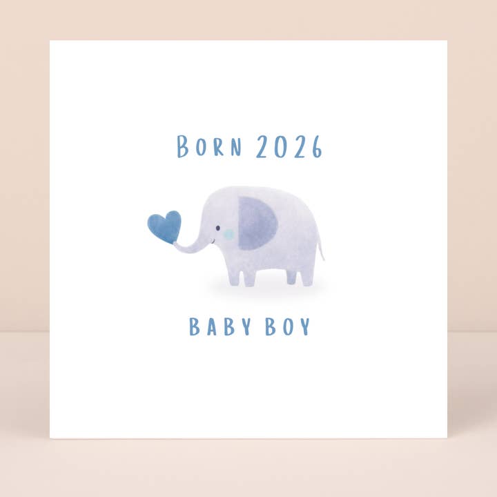 Petimo – wholesale Baby card – Born 2026 Blue New Baby Boy Cute Elephant Card1