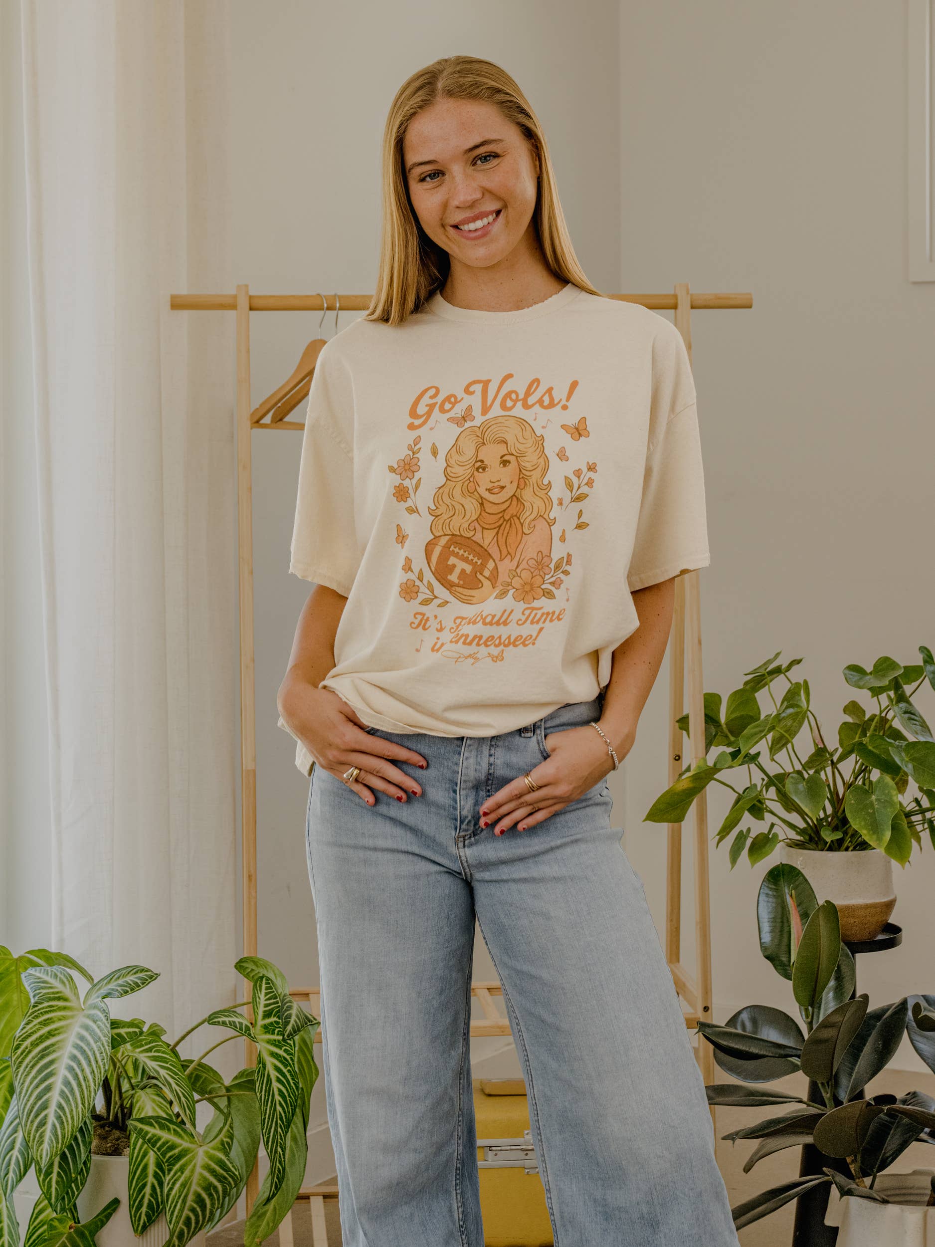 LivyLu - Wholesale Screen Printed T-Shirt - Women's - Dolly Parton It's Football Time in Tennessee Thrifted Tee3