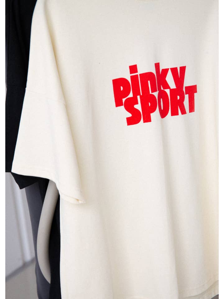 Pinky & Kamal - Wholesale Screen Printed T-Shirt - Unisex - PK x ICONIC - Pinky Sport T-Shirt Cream/Red