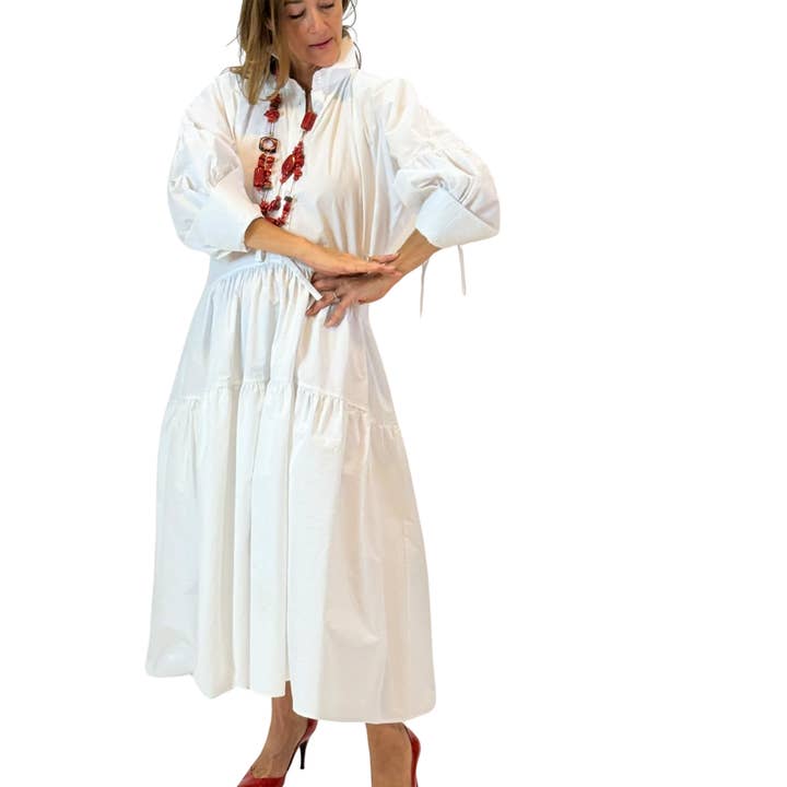 Abito midi in cotone a strati per la vendita all'ingrosso da parte di Dawn Bacchus