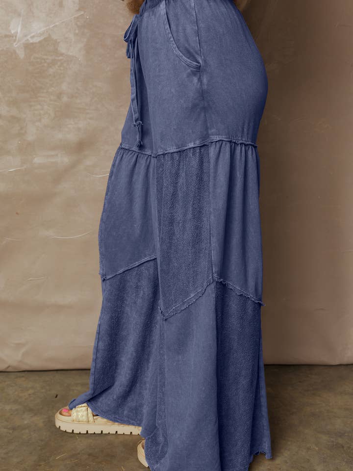 Suhkasana - Wholesale Pants - Women's - Women's Black Mineral Wash Wide Leg Patchwork Pants17