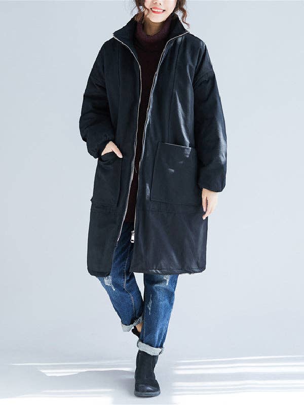 VividLux - Wholesale Coat - Women's - Long Sleeves Loose Quilted Zipper High Neck Coats Padded Coat0