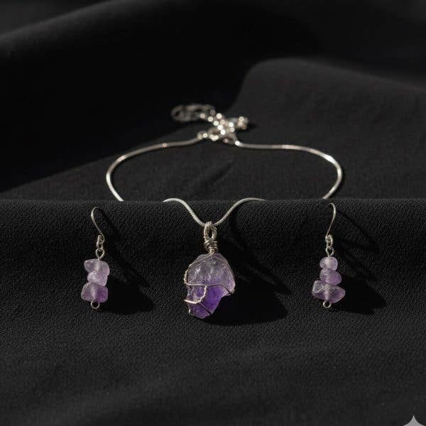 Handcrafted Set of Amethyst in its Natural form in Silver 92 for wholesale by Aromatik Australia