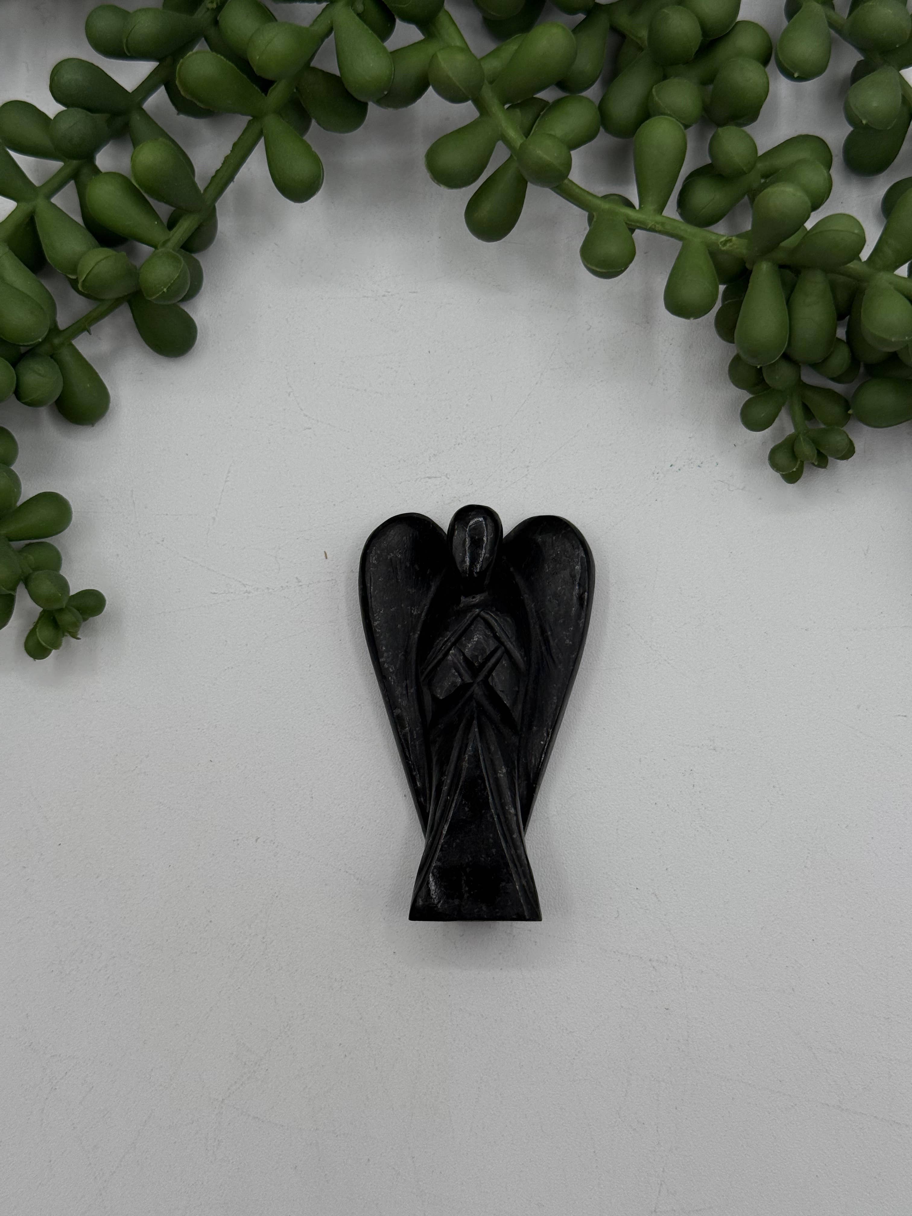 Meraki Gemstones – wholesale Decorative figurine – Shungite Hand Carved Angel  2" Tall (Approx)5