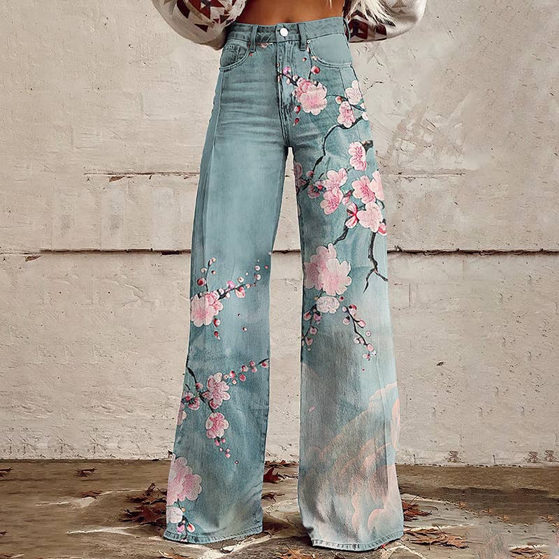 Wholesale Women's Wide Leg 3D Heat Transfer Printing Long