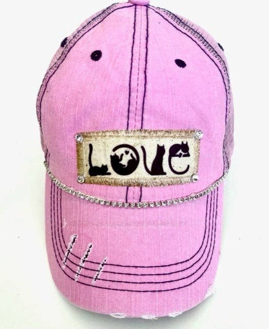 Jana's Flannels - Vendita all'ingrosso Cappellino da camionista - Donna - CAPPELLO DA CAMIONISTA IN TESSUTO INVECCHIATO «CAT LOVE» (#437)0