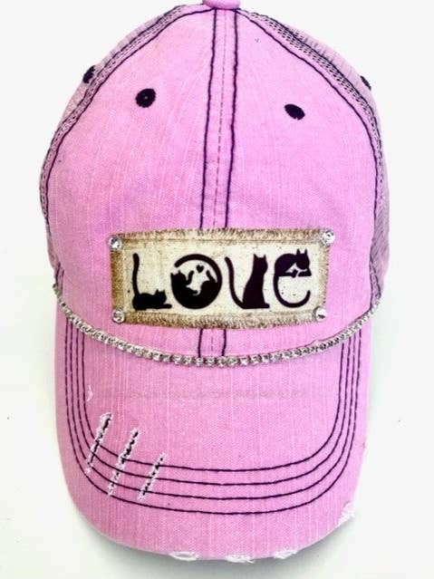 "CAT LOVE" DISTRESSED TRUCKER HAT (#437) for wholesale by Jana's Flannels