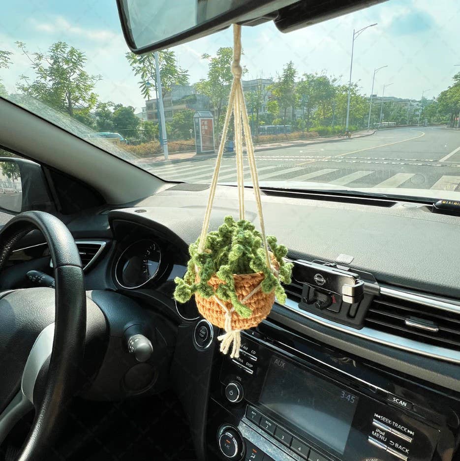 TOMOPOD LLC - Wholesale Car Decorative Charm - Women's - Crochet Car Plant Hanging Basket, Cute Car Decor for Women1