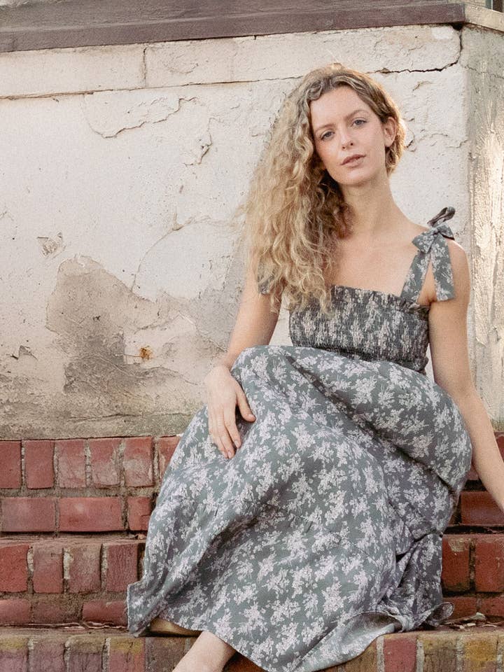 Ruffle Edged Wide Flare Romantic Boho Maxi Dress for wholesale by Elloh Collection